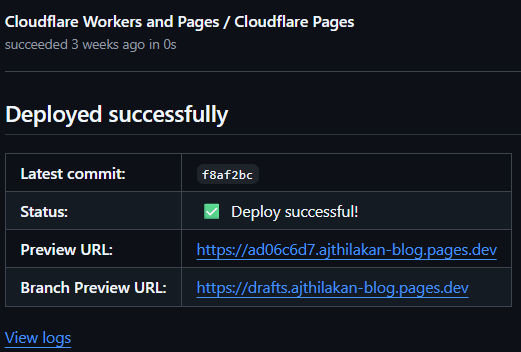 Cloudflare Pages preview deployment URL on the PR