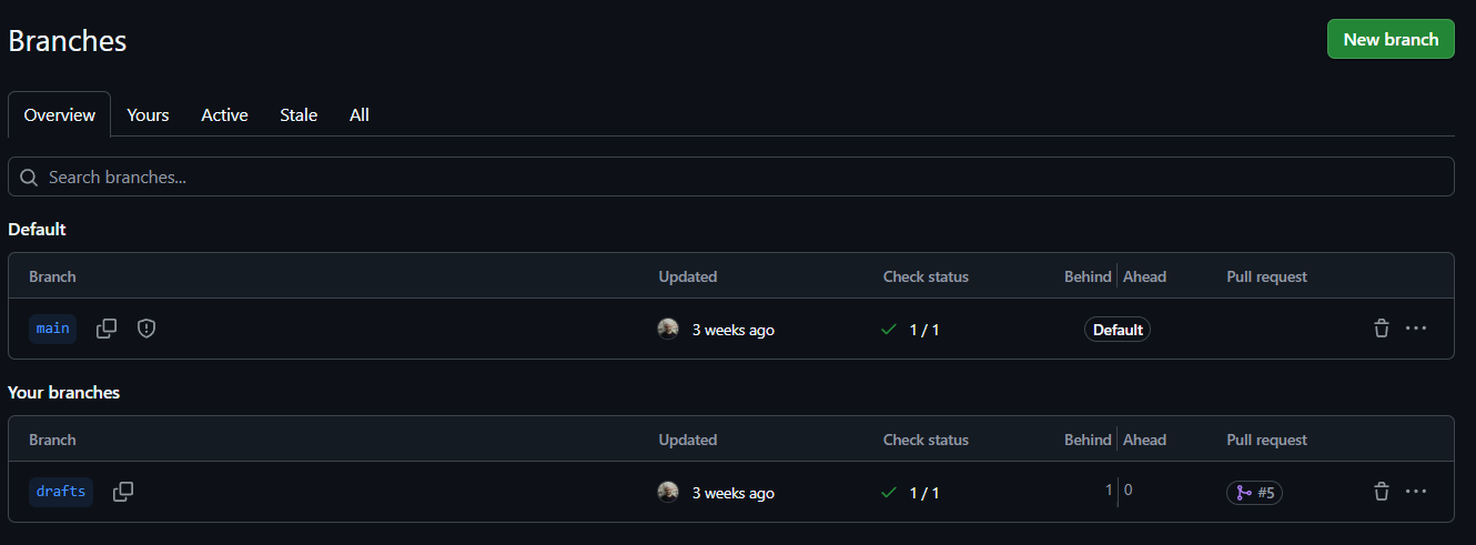 GitHub branches and PR workflow