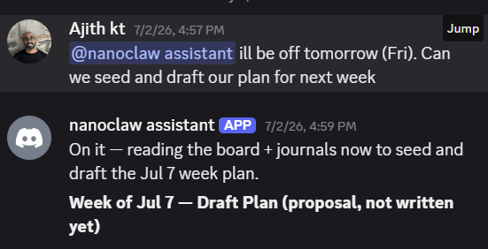 Screenshot of the daily planning workflow in action